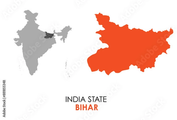 Fototapeta Bihar map of Indian state. Bihar map vector illustration. Bihar vector map on white background. 