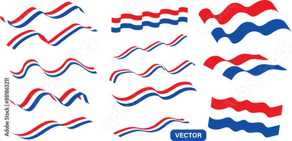 Fototapeta set of Netherlands flag ribbons various shapes. element vector illustration