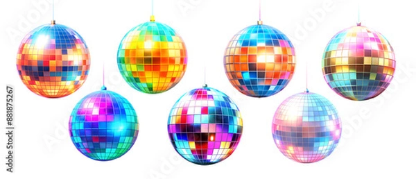 Obraz Holographic numbers 0-9, age, beautiful rainbow overflow, cloud decor, isolated on a transparent background. Ideal for birthdays, cards, and invitations