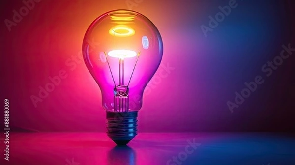 Fototapeta a colorful glowing idea bulb lamp, visualization of brainstorming and creative thinking