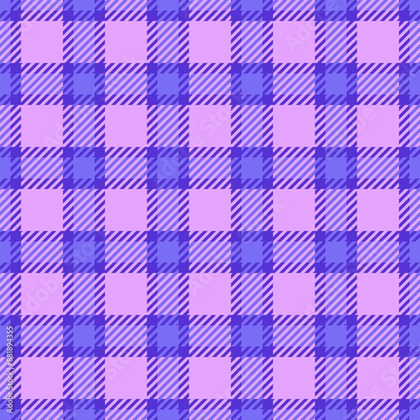 Fototapeta Fashionable vector background check, self tartan fabric pattern. Advertising seamless textile plaid texture in indigo and purple colors.
