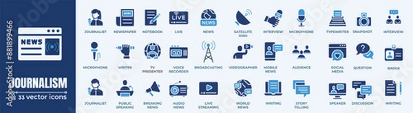 Obraz Journalism and mass media related icons: thin vector icon set, black and white kit