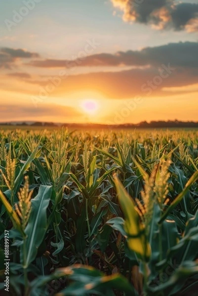 Fototapeta Sunset over a cornfield