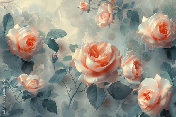 Fototapeta Peach Roses in Soft Focus