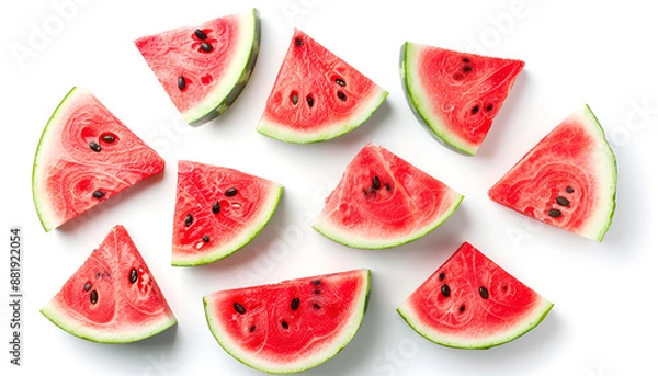 Fototapeta Slices of watermelon isolated on white background. Top view. Flat lay