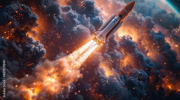 Fototapeta Epic scene of a rocket liftoff, embodying the spirit of space exploration and discovery