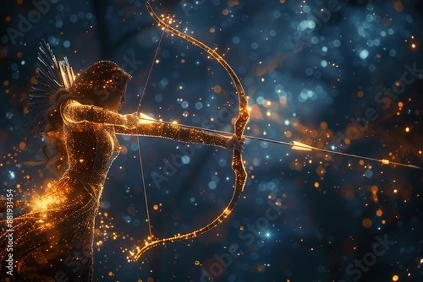 Obraz Astrological concept: Sagittarius zodiac sign adorned with intergalactic motifs, ideal for astrology enthusiasts