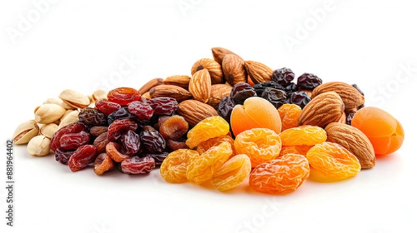 Fototapeta Assorted Dried Fruits and Nuts on White Background