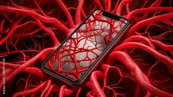 Fototapeta Dramatic, red-toned abstract image resembling a network of blood vessels