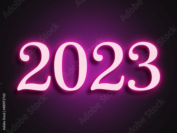 Fototapeta Pink glowing Neon light text effect of number 2023.