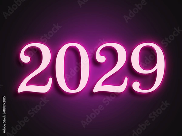 Fototapeta Pink glowing Neon light text effect of number 2029.