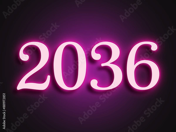 Fototapeta Pink glowing Neon light text effect of number 2036.