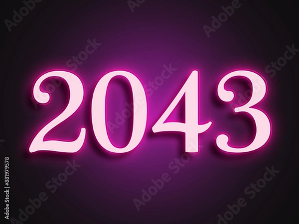 Fototapeta Pink glowing Neon light text effect of number 2043.