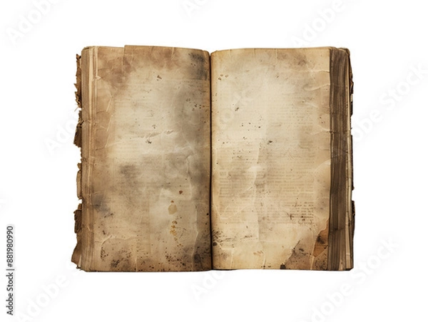 Obraz Top view of an old open book on a transparent background. AI generated