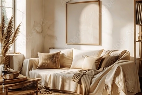 Obraz Cozy Sunlit Bedroom with Natural Elements.