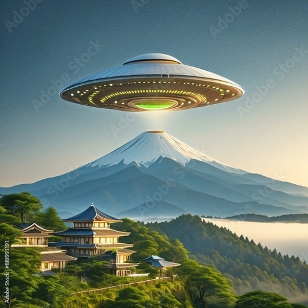 Obraz 富士山に舞い降りる神の船