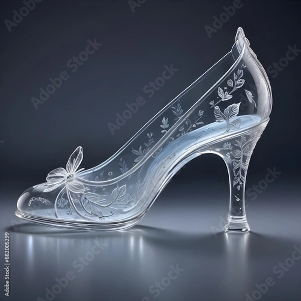 Obraz Glass Cinderella slipper adorned with delicate etched leaf and petal motifs