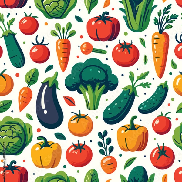 Fototapeta vegetables seamless cartoon pattern in flat design style