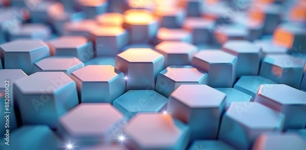 Fototapeta Abstract Hexagon Pattern With Blue and White Hues