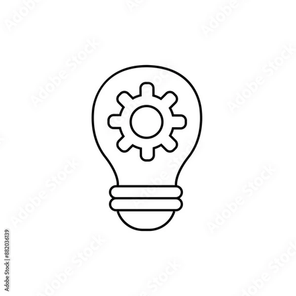 Fototapeta light bulb icon with gear inside in one line for logo, emblem, web banner, presentation. New ideas and creative innovation for logo. Vector illustration.eps
