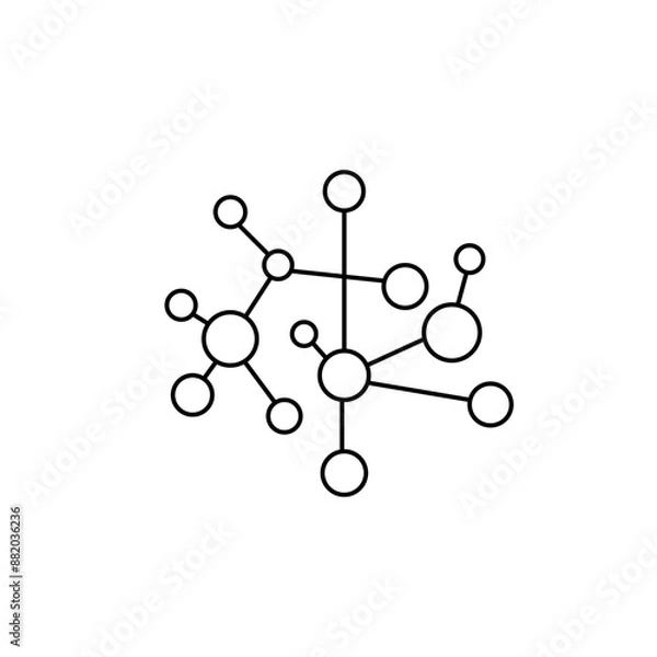 Fototapeta single line molecule icon. Chemical science, molecular structure, DNA cell protein vector illustration in chemical laboratory.  Scientific research..eps