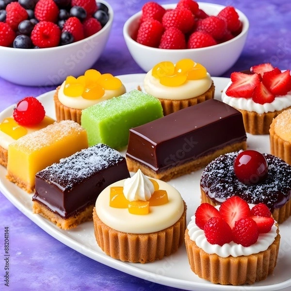 Obraz different types of cake with strawberries