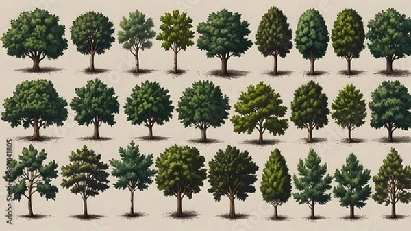 Obraz set of trees on a white background