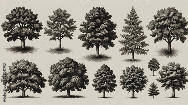 Obraz set of black and white trees
