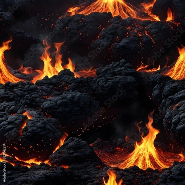 Obraz molten lava in a pitch-black total blackness background.