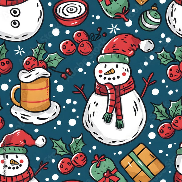 Fototapeta 2D illustrated New Year card in a cute graphic style seamless pattern.