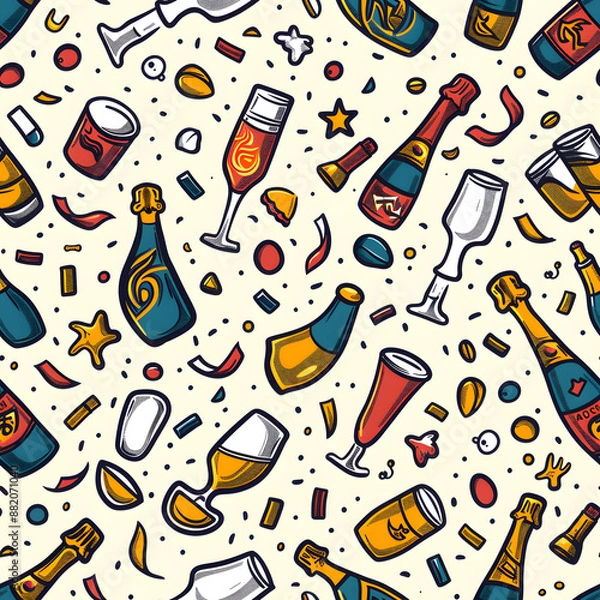 Fototapeta 2D illustrated New Year card in a cute graphic style seamless pattern.
