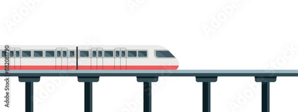 Fototapeta High speed train on bridge isolated on white background. Fast railroad transport. Vector stock