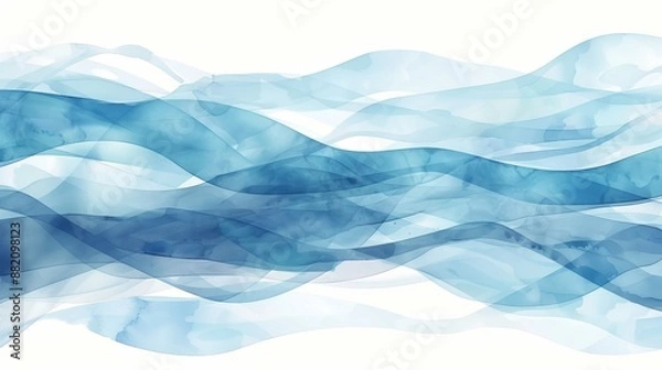 Fototapeta An abstract watercolor of soothing waves on a white canvas. An ideal piece for themes relating to calmness, fluidity, and abstractions.