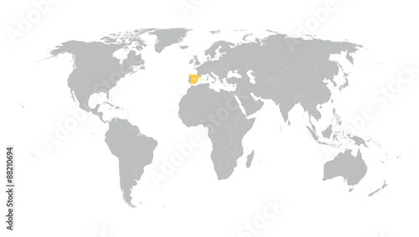 Fototapeta world map with indication of Spain