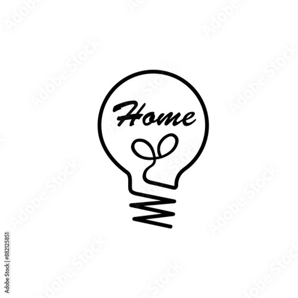 Fototapeta light bulb icon for home one line vector. Save energy concept in minimalistic style. Can used for logo, emblem. Vector illustration.eps