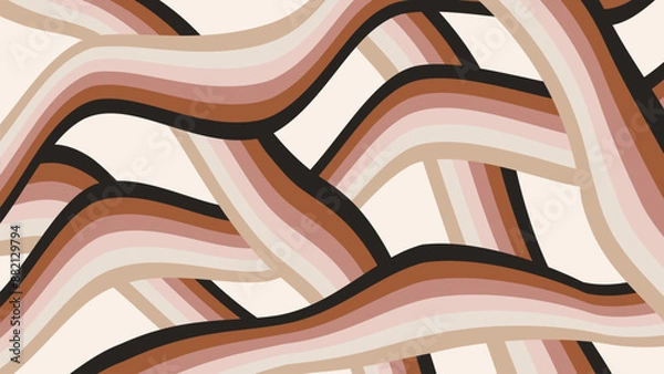 Fototapeta Groovy wavy stripes pattern on beige background. Abstract vintage art design in 60s-70s style