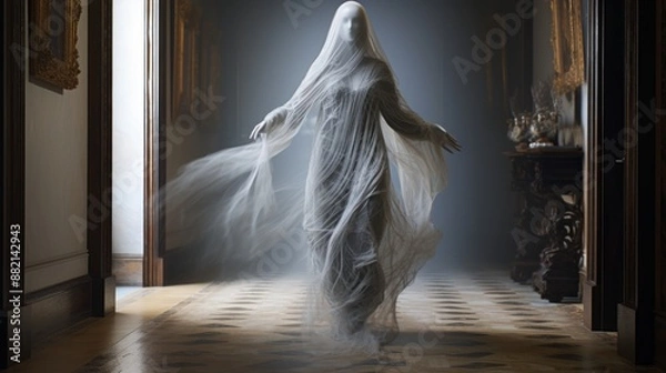 Fototapeta A spooky ghost floating in the dark.