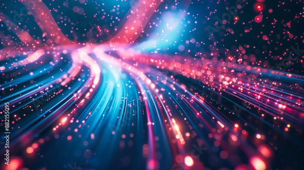 Obraz Digital background featuring an abstract, digital space with glowing lights and futuristic elements