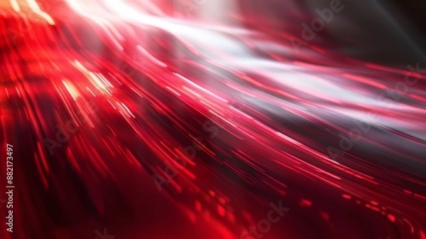 Obraz Abstract background with diffused tracks of bright red and white rays against dark blurred surface