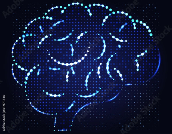 Fototapeta A modern technological illustration of the human brain using geometric shapes arranged on a dark blue background. Used in medicine scientific, advertising, commercial and industrial, vector