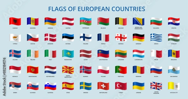 Fototapeta Set of wave flags of Europe countries.