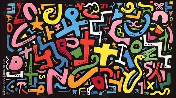 Fototapeta Vibrant Abstract Doodles and Chaotic Shapes in Playful Cartoon Style