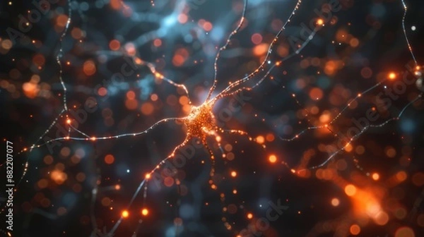 Fototapeta An abstract visualization of neural networks demonstrates vibrant colors and interconnected neural activity