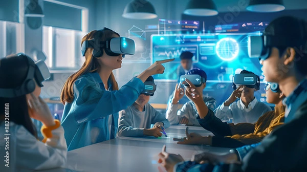Fototapeta High School Students Engaging in Virtual Reality Learning Experience