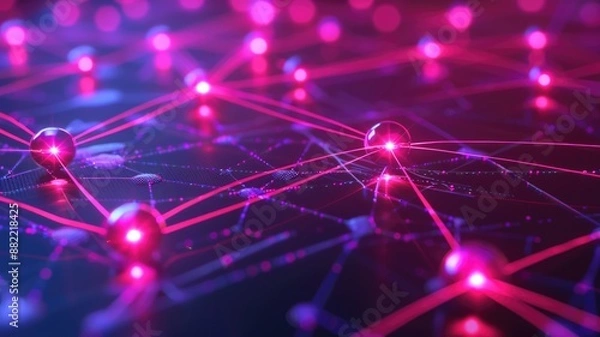 Fototapeta quantum communication network, with nodes interconnected by optical fibers for quantum encryption