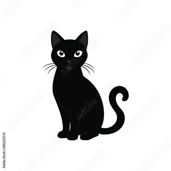 Obraz Minimalist Cat Silhouette Vector Graphic, Black & White Cat