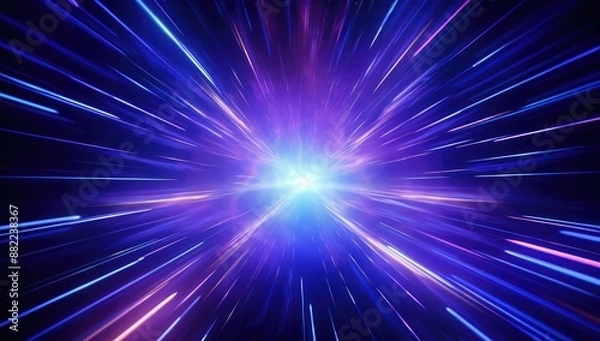 Fototapeta Abstract Neon Light Rays Background with Blue and Pink Streaks. Glowing Lines and Colorful Motion Effect