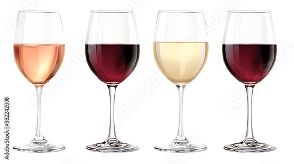 Obraz Set of white, rose, and red wine glasses isolated on withe background