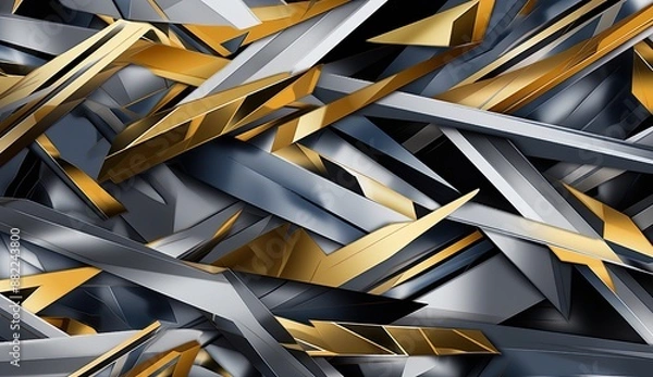 Fototapeta Abstract geometric pattern with metallic gold and silver accents.