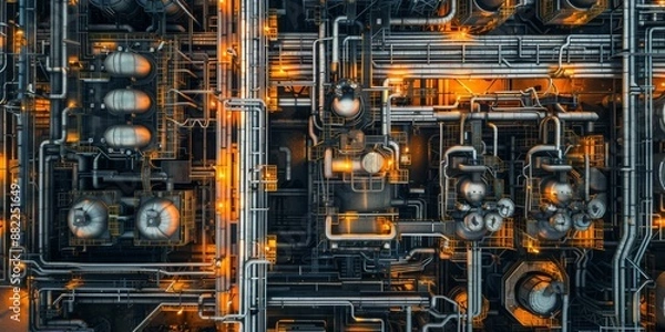 Fototapeta Top view of a Factory refinery complex piping